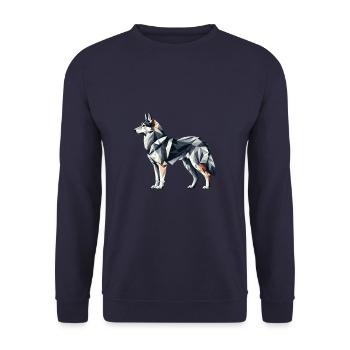 Geometric Art Norwegian Elkhound - Unisex Sweatshirt - navy - Front - Alina (178cm) & Michal (187cm)