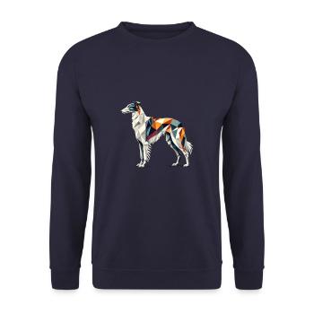Geometric Art Borzoi Russian Hunting Sighthound - Unisex Sweatshirt - navy - Front - Alina (178cm) & Michal (187cm)
