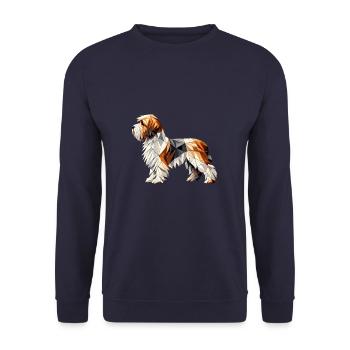 Geometrische Kunst Petit Basset Griffon Vendéen PBGV - Unisex Pullover - Navy - Vorne - Alina (178cm) & Michal (187cm)