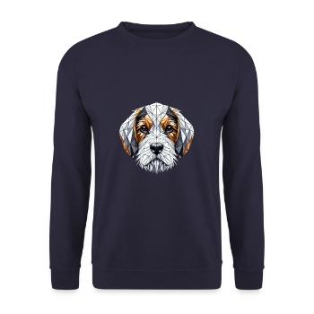 Geometrische Kunst Petit Basset Griffon Vendéen PBGV - Unisex Pullover - Navy - Vorne - Alina (178cm) & Michal (187cm)