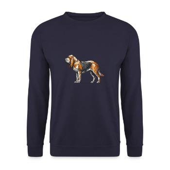 Geometrische Strichzeichnung Bloodhound Bloodhounds St. - Unisex Pullover - Navy - Vorne - Alina (178cm) & Michal (187cm)