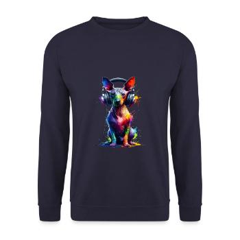 Bunte Splash Art Kopfhörer Peruanisch Haarlos - Unisex Pullover - Navy - Vorne - Alina (178cm) & Michal (187cm)