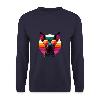 Retro Sonnenuntergang Sonnenbrille Peruanischer haarloser Hund - Unisex Pullover - Navy - Vorne - Alina (178cm) & Michal (187cm)