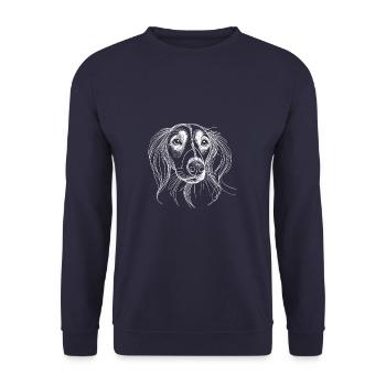 Line Art Saluki Chien Lévrier Persan - Sweat-shirt Unisexe - marine - Devant - Alina (178cm) & Michal (187cm)