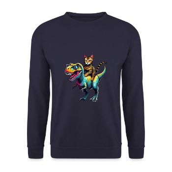 Dinosaurier T-Rex Bengalkatze Tyrannosaurus Rex - Unisex Pullover - Navy - Vorne - Alina (178cm) & Michal (187cm)