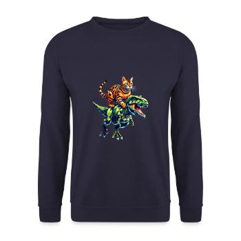 Geometrische Kunst Dinosaurier T-Rex Bengalkatze - Unisex Pullover - Navy - Vorne - Alina (178cm) & Michal (187cm)