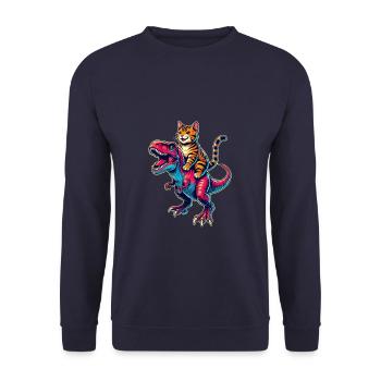 Dinosaurier T-Rex Bengalkatze Tyrannosaurus Rex - Unisex Pullover - Navy - Vorne - Alina (178cm) & Michal (187cm)