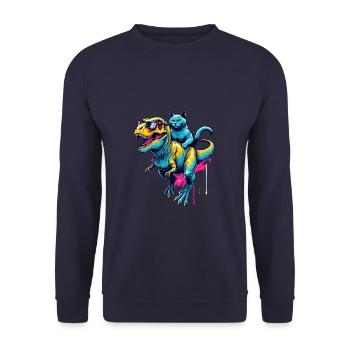 Pop Art Dinosaur T-Rex Chartreux Tyrannosaurus - Unisex Sweatshirt - navy - Front - Alina (178cm) & Michal (187cm)