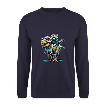 Pop Art Dinosaure T-Rex Chat Sibérien - Sweat-shirt Unisexe - marine - Devant - Alina (178cm) & Michal (187cm)