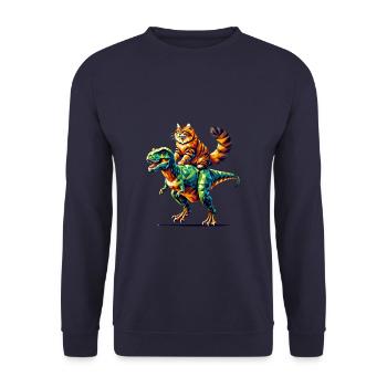 Geometric Art Dinosaur T-Rex Siberian Cat - Unisex Sweatshirt - navy - Front - Alina (178cm) & Michal (187cm)