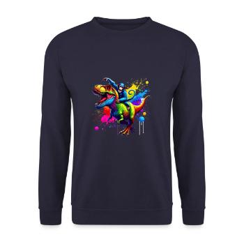 Splash Art Dinosaure T-Rex Singe Tyrannosaurus Rex - Sweat-shirt Unisexe - marine - Devant - Alina (178cm) & Michal (187cm)