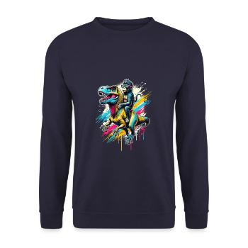 Splash Art Dinosaure T-Rex Singe Tyrannosaurus Rex - Sweat-shirt Unisexe - marine - Devant - Alina (178cm) & Michal (187cm)