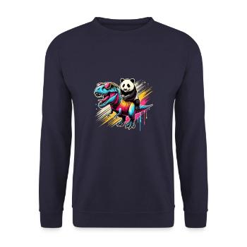 Pop Art Dinosaur T-Rex Panda Tyrannosaurus Rex - Unisex Sweatshirt - navy - Front - Alina (178cm) & Michal (187cm)