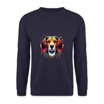 Bunte Splash Art Beagle Beagles - Unisex Pullover - Navy - Vorne - Alina (178cm) & Michal (187cm)