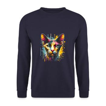 Splash Art Cornish Rex Corn Rex - Unisex Pullover - Navy - Vorne - Alina (178cm) & Michal (187cm)