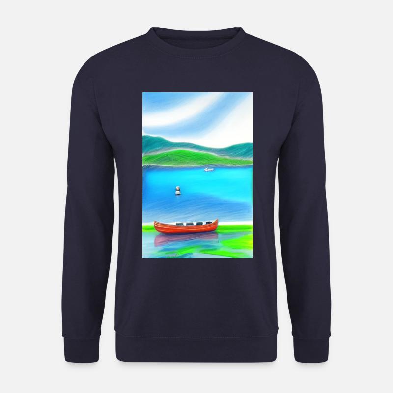 Landschaft mit See, Boot und Berge - Unisex Pullover - Navy