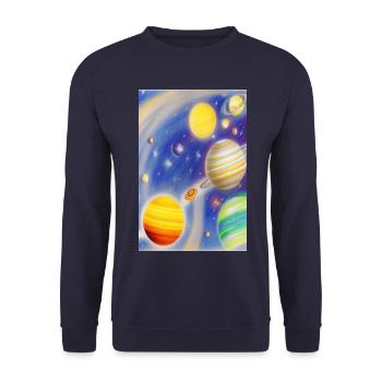 Weltall und Planeten - Unisex Pullover - Navy - Vorne - Alina (178cm) & Michal (187cm)