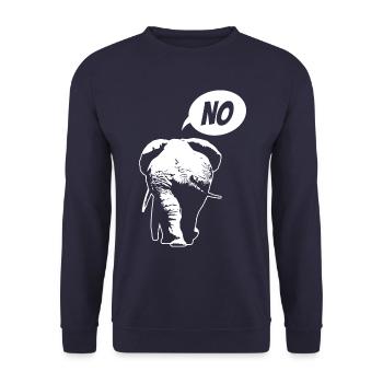 Nein, ich muss garnichts - Elefant - Spruch - Unisex Pullover - Navy - Vorne - Alina (178cm) & Michal (187cm)
