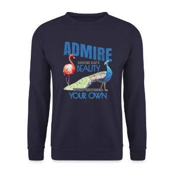 Admire Someone Else's Beauty ➢ Flamingo Peacock - Unisex Sweatshirt - navy - Front - Alina (178cm) & Michal (187cm)
