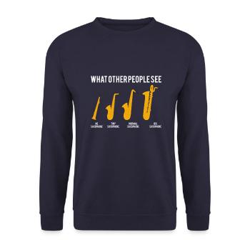 What other people see - Brass Family Saxophone - Unisex Pullover - Navy - Vorne - Alina (178cm) & Michal (187cm)