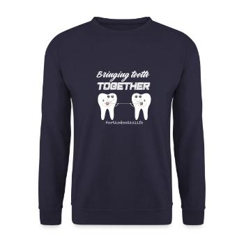 Kieferorthopäde Zahnspange Zähne Geschenk Zahnarzt - Unisex Pullover - Navy - Vorne - Alina (178cm) & Michal (187cm)