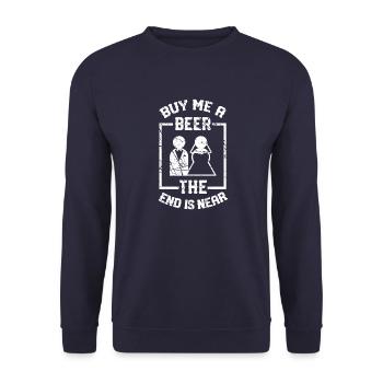 Get a beer The end is near gift - Unisex Sweatshirt - navy - Front - Alina (178cm) & Michal (187cm)