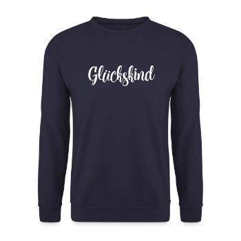 Glückskind Glückspilz Geburtstag Weihnachten - Unisex Pullover - Navy - Vorne - Alina (178cm) & Michal (187cm)