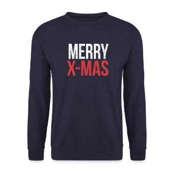 Merry X Mas Funny Christmas Gift Shirt - Unisex Pullover - Navy - Vorne - Alina (178cm) & Michal (187cm)