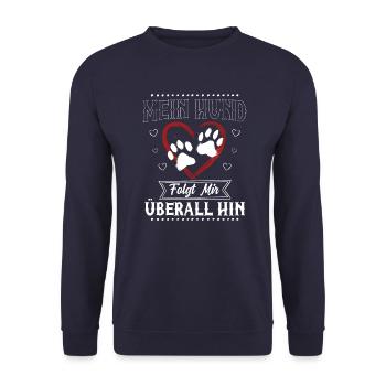Mon chien me suit partout - Sweat-shirt Unisexe - marine - Devant - Alina (178cm) & Michal (187cm)