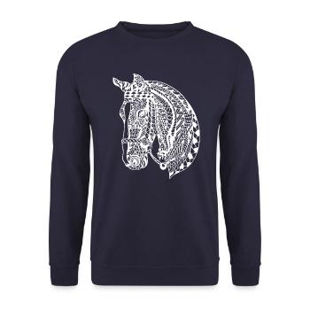 Cheval Cheval Cavalier Mandala Tête De Cheval Cadeau - Sweat-shirt Unisexe - marine - Devant - Alina (178cm) & Michal (187cm)