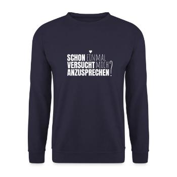 T-Shirt Anmache Verführen Aufreißer Sex Ansprechen - Unisex Pullover - Navy - Vorne - Alina (178cm) & Michal (187cm)