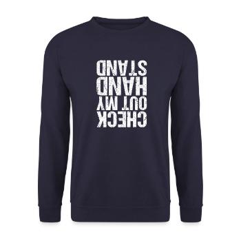 Handstand Turnerin Turner Turnen Geschenk - Unisex Pullover - Navy - Vorne - Alina (178cm) & Michal (187cm)