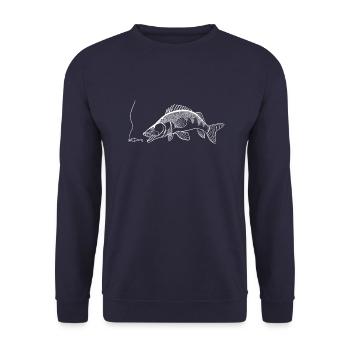 Angler Shirt - Zander - Raubfisch Angeln - Fisch - Unisex Pullover - Navy - Vorne - Alina (178cm) & Michal (187cm)