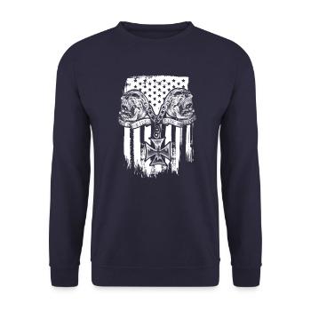 Live to Ride - Biker Skull - Unisex Pullover - Navy - Vorne - Alina (178cm) & Michal (187cm)