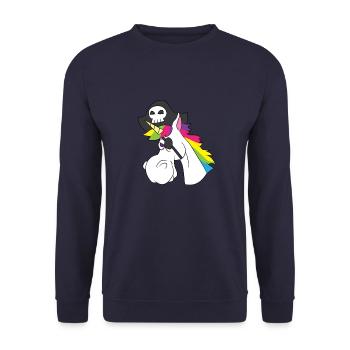 Einhorn Pirat Pferd Augenklappe Regenbogen Karibik - Unisex Pullover - Navy - Vorne - Alina (178cm) & Michal (187cm)
