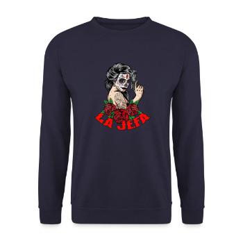 La Jefa The Boss Funny Sugar Skull Woman Mexican - Unisex Sweatshirt - navy - Front - Alina (178cm) & Michal (187cm)