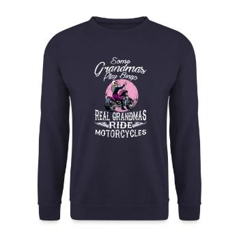 Real Grandmas Ride Motorcycles design Funny Gift - Unisex Sweatshirt - navy - Front - Alina (178cm) & Michal (187cm)