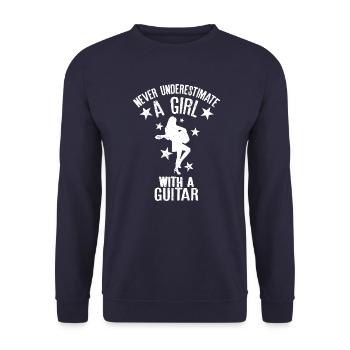 Never Underestimate A Girl With a Guitar Funny - Unisex Sweatshirt - navy - Front - Alina (178cm) & Michal (187cm)