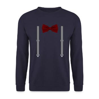 Drôle de nœud papillon rouge avec bretelles grises parfaites - Sweat-shirt Unisexe - marine - Devant - Alina (178cm) & Michal (187cm)