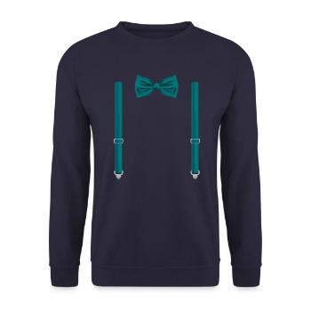 Drôle de nœud papillon vert émeraude avec bretelles - Sweat-shirt Unisexe - marine - Devant - Alina (178cm) & Michal (187cm)