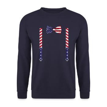 Funny USA Flag Bow Tie with Suspenders Perfect - Unisex Sweatshirt - navy - Front - Alina (178cm) & Michal (187cm)
