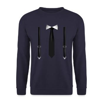 Lustige Krawatte mit schwarzen Hosenträgern Perfekte Hochzeit - Unisex Pullover - Navy - Vorne - Alina (178cm) & Michal (187cm)