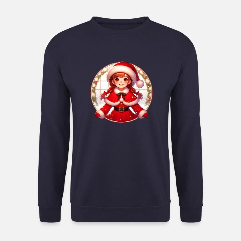 Weihnachtsmann-Mädchen-Illustration Lustige Weihnachten - Unisex Pullover - Navy