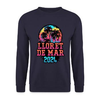 Lloret De Mar 2024 Team Palmen Bunt - Unisex Pullover - Navy - Vorne - Alina (178cm) & Michal (187cm)