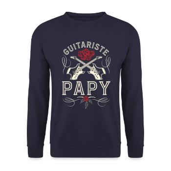 Papi Joueur De Guitare - Papy Guitariste - Sweat-shirt Unisexe - marine - Devant - Alina (178cm) & Michal (187cm)