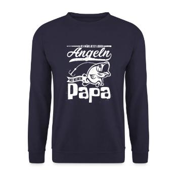 Angeln mit Papa Ich wäre jetzt lieber Angeln mit - Unisex Pullover - Navy - Vorne - Alina (178cm) & Michal (187cm)
