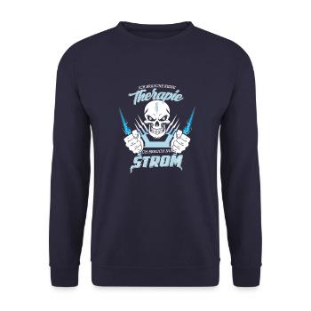 Ich brauche keine Therapie nur STROM Elektriker - Unisex Pullover - Navy - Vorne - Alina (178cm) & Michal (187cm)
