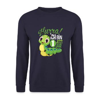 1 birthday children caterpillar - Unisex Sweatshirt - navy - Front - Alina (178cm) & Michal (187cm)