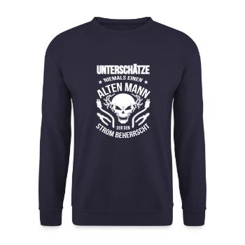 Elektriker Alter Mann der den Strom beherrscht - Unisex Pullover - Navy - Vorne - Alina (178cm) & Michal (187cm)