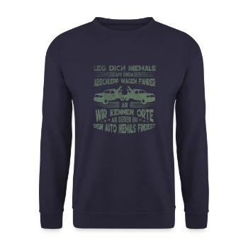 Abschleppdienst Geschenkideen - Unisex Pullover - Navy - Vorne - Alina (178cm) & Michal (187cm)